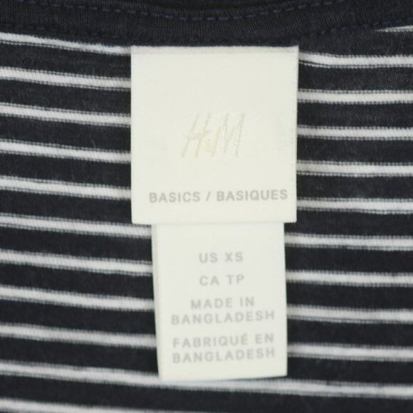 H&M Women's Extra Small Black White Striped Scoop Neck Short Sleeve Tee - Picture 6 of 7